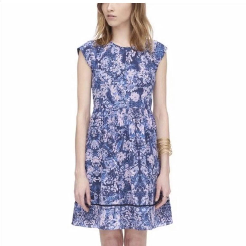 Rebecca Taylor Silk Navy Kiku Print Floral Dress